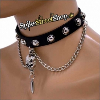 CHOKER WITH SKULL & AMMO - kožený náhrdelník