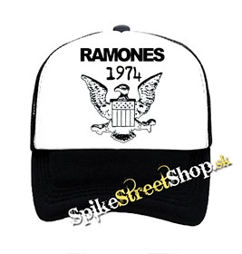 RAMONES - 1974 - čiernobiela sieťkovaná šiltovka model "Trucker"