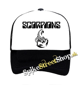 SCORPIONS - Logo - čiernobiela sieťkovaná šiltovka model "Trucker"