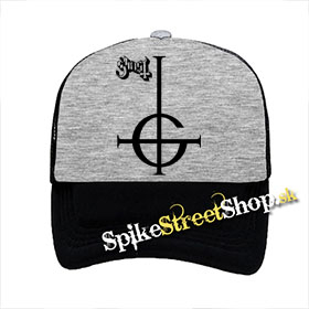 GHOST - Gold Logo - šedočierna sieťkovaná šiltovka model "Trucker"