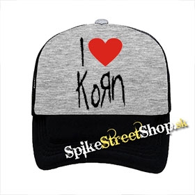 I LOVE KORN - šedočierna sieťkovaná šiltovka model "Trucker"
