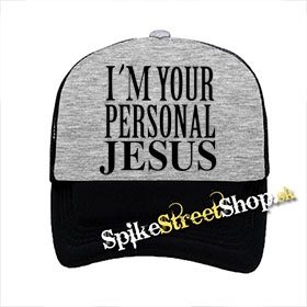 I'M YOUR PERSONAL JESUS - šedočierna sieťkovaná šiltovka model "Trucker"