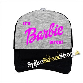 IT'S BARBIE BITCH - Logo Pink - šedočierna sieťkovaná šiltovka model "Trucker"