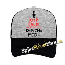 KEEP CALM AND LISTEN TO DEPECHE - šedočierna sieťkovaná šiltovka model "Trucker"