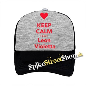 KEEP CALM I LOVE LEON VIOLETTA - šedočierna sieťkovaná šiltovka model "Trucker"