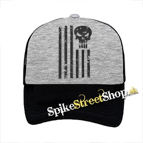 LEBKA - PUNISHER AMERICAN - šedočierna sieťkovaná šiltovka model "Trucker"