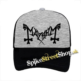 MAYHEM - Logo - šedočierna sieťkovaná šiltovka model "Trucker"