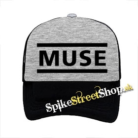 MUSE - Logo - šedočierna sieťkovaná šiltovka model "Trucker"