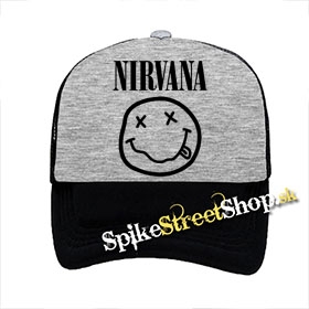 NIRVANA - Big Smile - šedočierna sieťkovaná šiltovka model "Trucker"
