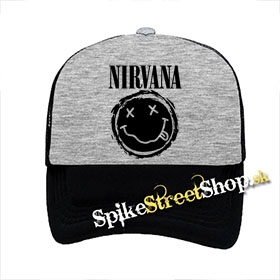 NIRVANA - Grunge - šedočierna sieťkovaná šiltovka model "Trucker"