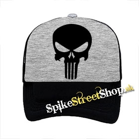 PUNISHER - Skull - šedočierna sieťkovaná šiltovka model "Trucker"