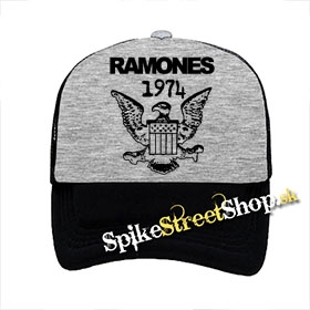 RAMONES - 1974 - šedočierna sieťkovaná šiltovka model "Trucker"