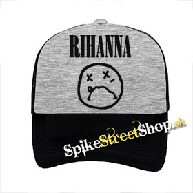 RIHANNA - Grunge Smiley - šedočierna sieťkovaná šiltovka model "Trucker"