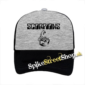SCORPIONS - Logo - šedočierna sieťkovaná šiltovka model "Trucker"