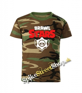 BRAWL STARS - Logo - maskáčové chlapčenské tričko WOODLAND CAMO BROWN