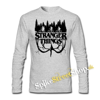 STRANGER THINGS - Logo Flip - šedé pánske tričko s dlhými rukávmi