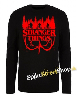 STRANGER THINGS - Logo Flip - čierne pánske tričko s dlhými rukávmi