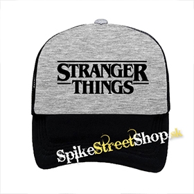 STRANGER THINGS - Black Logo - šedočierna sieťkovaná šiltovka model "Trucker"