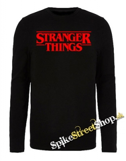STRANGER THINGS - Red Logo - čierne pánske tričko s dlhými rukávmi