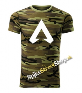 APEX LEGENDS - Crest Logo Champion - maskáčové pánske tričko WOODLAND CAMO GREEN