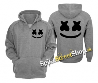 MARSHMELLO - B&W Smile - šedá pánska mikina na zips