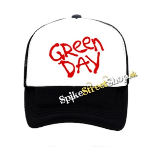 GREEN DAY - Red Logo 2020 - čiernobiela sieťkovaná šiltovka model "Trucker"