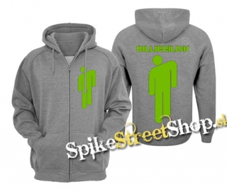 BILLIE EILISH - Logo & Stickman - šedá pánska mikina na zips