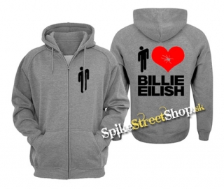 I LOVE BILLIE EILISH - šedá pánska mikina na zips