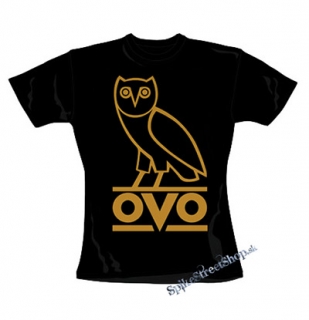 DRAKE - Gold OVO Logo - čierne dámske tričko