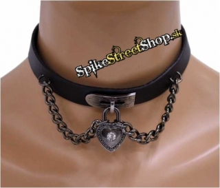 CHOKER WITH HEART ON CHAIN - kožený náhrdelník