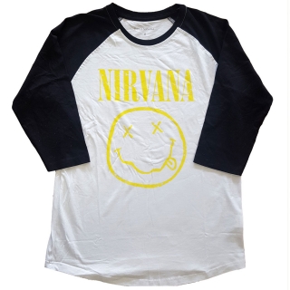 NIRVANA - Yellow Smiley - biele pánske tričko s 3/4 rukávmi