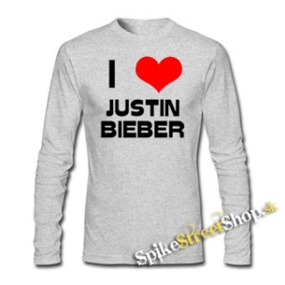 I LOVE JUSTIN BIEBER - šedé detské tričko s dlhými rukávmi