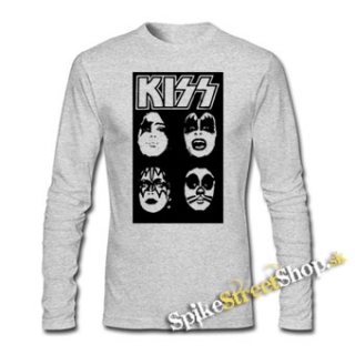 KISS - Band Four Faces - šedé detské tričko s dlhými rukávmi