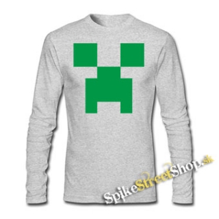 MINECRAFT - Green Creeper - šedé detské tričko s dlhými rukávmi