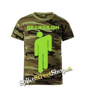 BILLIE EILISH - Logo Stickman - maskáčové chlapčenské tričko WOODLAND CAMO GREEN