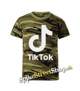 TIK TOK - Logo - maskáčové pánske tričko WOODLAND CAMO GREEN
