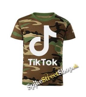 TIK TOK - Logo  - maskáčové pánske tričko WOODLAND CAMO BROWN