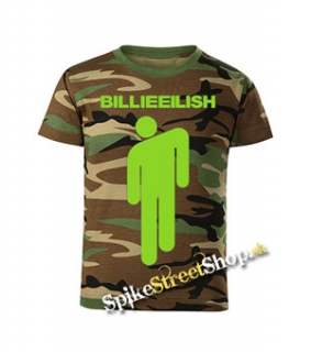 BILLIE EILISH - Logo Stickman - maskáčové chlapčenské tričko WOODLAND CAMO BROWN