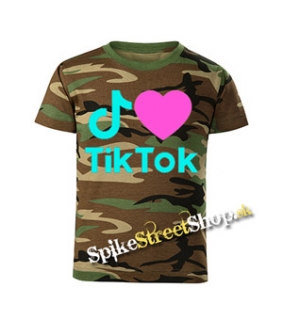 I LOVE TIK TOK - maskáčové chlapčenské tričko WOODLAND CAMO BROWN
