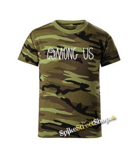 AMONG US - Logo - maskáčové chlapčenské tričko WOODLAND CAMO GREEN