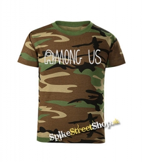 AMONG US - Logo - maskáčové pánske tričko WOODLAND CAMO BROWN