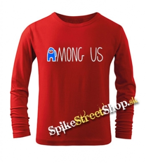 AMONG US - Logo Blue White - červené pánske tričko s dlhými rukávmi