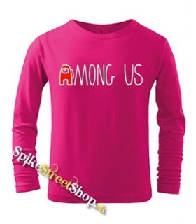 AMONG US - Logo Red White - ružové pánske tričko s dlhými rukávmi
