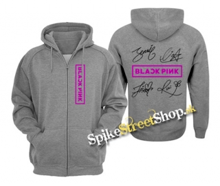 BLACKPINK - Logo & Signature - šedá pánska mikina na zips