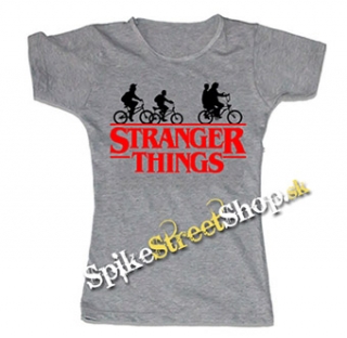 STRANGER THINGS - Bicycle Gang - šedé dámske tričko