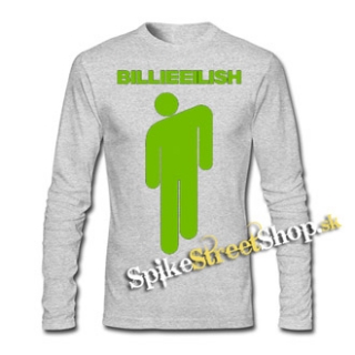 BILLIE EILISH - Logo & Stickman - šedé pánske tričko s dlhými rukávmi