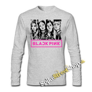 BLACKPINK - Logo & Band - šedé pánske tričko s dlhými rukávmi