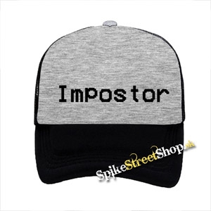 IMPOSTOR - Among Us Black Slogan- šedočierna sieťkovaná šiltovka model "Trucker"