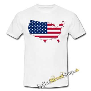 AMERICKÁ ZÁSTAVA - Mapa USA - biele detské tričko