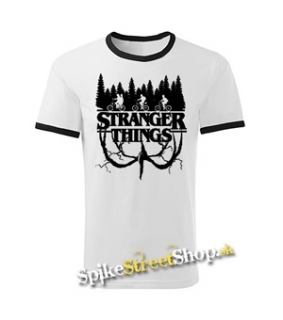 STRANGER THINGS - Logo Flip - biele pánske tričko CONTRAST DUO-COLOUR